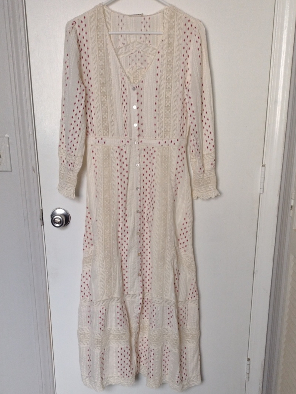 Loveshackfancy Desert Victorian Maxi Dress Cream Red Ikat Size 0